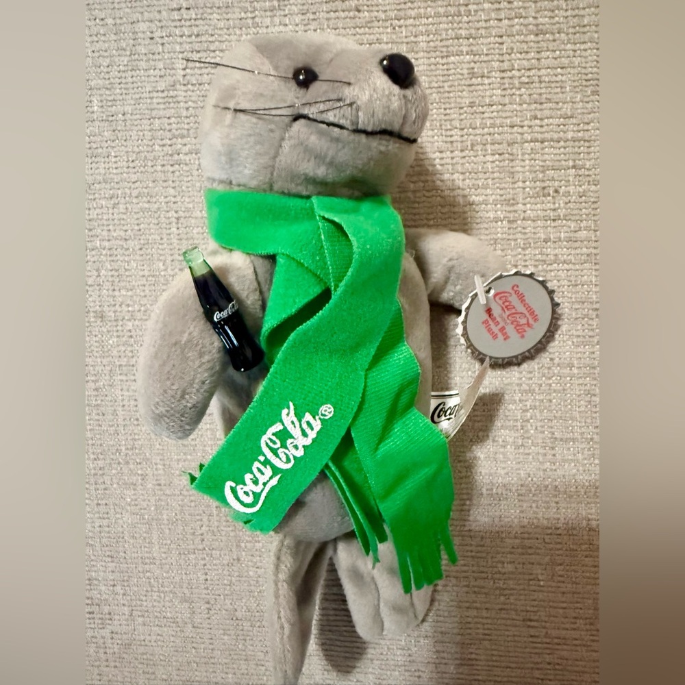 Coca-Cola Seal Plush – Vintage Collectible with Green Scarf & Bottle